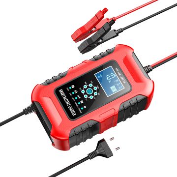 Redresor pentru Baterii 12V 10A / 24V 5A - Încărcător Baterii cu Funcție de Reparare și Protecție AI, Ecran LED, Senzor Temperatură și Încărcare în 7 Etape, Răcire activă, Funcție de Desulfatare și Siguranță Multiplă