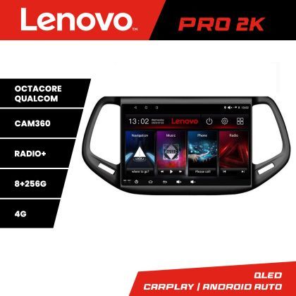 Navigatie Jeep Compass 2017 Lenovo Kit-739 8 core QLED 2K 8+256 360 Android Waze USB Navigatie Internet Youtube Radio