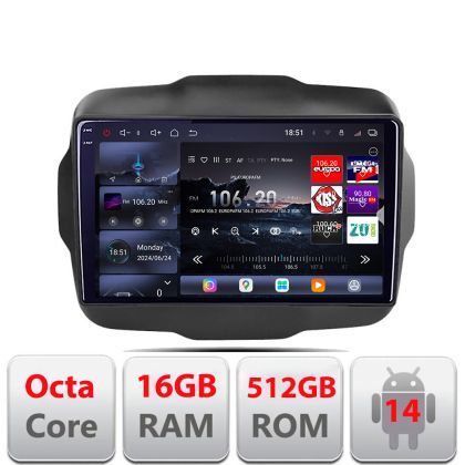 Navigatie Jeep Renegade 2015-2020 Edotec Kit-500 8 core QLED 2K 16+512 360 Android Waze USB Navigatie Internet Youtube Radio