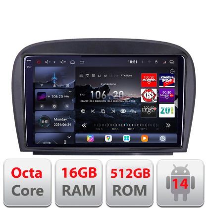 Navigatie Mercedes SL W230 2004-2011 Edotec Kit-W230 8 core QLED 2K 16+512 360 Android Waze USB Navigatie Internet Youtube Radio