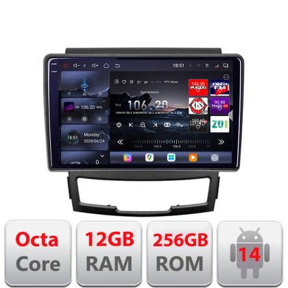 Navigatie Ssangyong Korando 2011-2013 Edotec Kit-159 8 core QLED 2K 12+256GB 360 Android Waze USB Navigatie Internet Youtube Radio