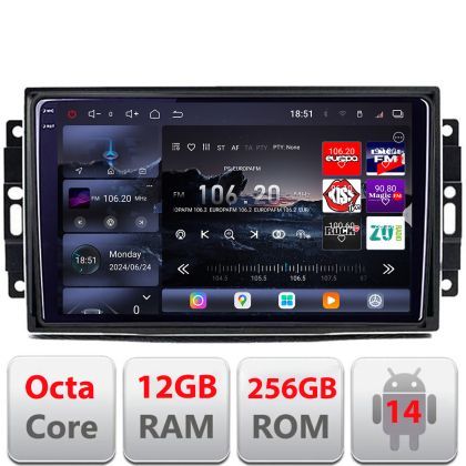 Navigatie Chrysler Jeep Edotec Kit-202 8 core QLED 2K 12+256GB 360 Android Waze USB Navigatie Internet Youtube Radio v2