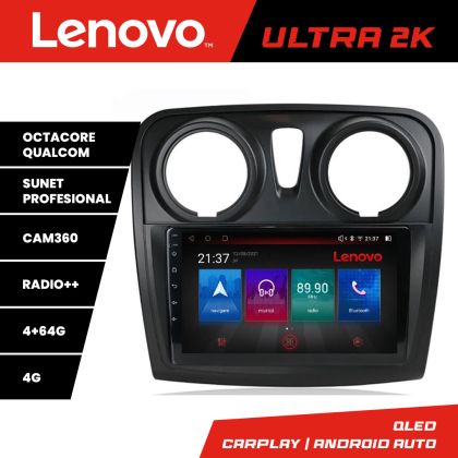 Navigatie Dacia Sandero Logan 2012-2020 Lenovo Kit-sandero 8 core QLED Qualcomm 4+64 360 Android Waze USB Navigatie Internet Youtube Radio