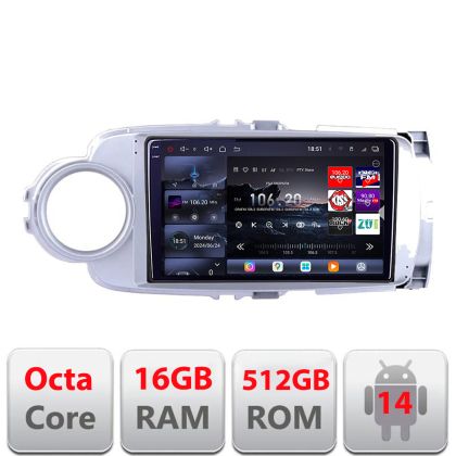 Navigatie Toyota Yaris 2010-2018 Edotec Kit-YARIS10 8 core QLED 2K 12+256GB 360 Android Waze USB Navigatie Internet Youtube Radio Edotec