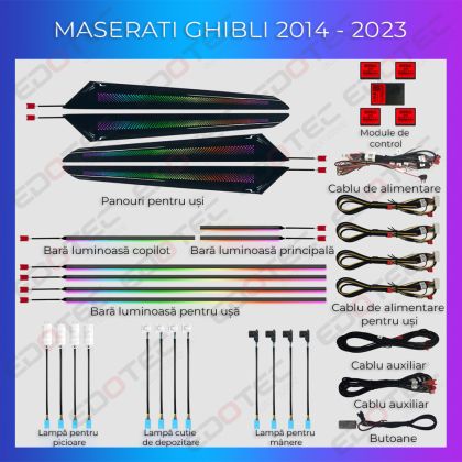 Lumini Ambientale NIGHTVIBE Maserati Ghibli  Quattroporte 2013-2022 set complet control telefon sau sistem original