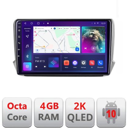 Navigatie Peugeot 208 2008 C-PSA Android Octa Core Ecran 2K QLED GPS 4G 4+32GB 360 KIT-PSA+EDT-E410-2K