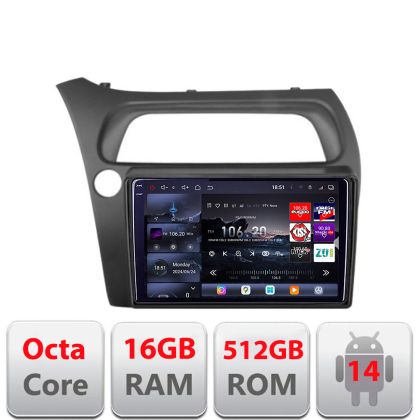 Navigatie Honda Civic Hatchback 2006-2012 Edotec Kit-hatchback 8 core QLED 2K 12+256GB 360 Android Waze USB Navigatie Internet Youtube Radio