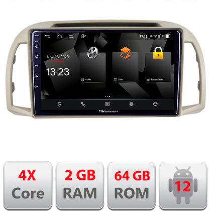 Navigatie Nissan Micra 2002-2010 Android Ecran 720P Quad Core 2+64 carplay android auto