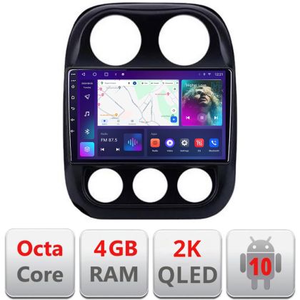 Navigatie Jeep Compass 2010-2016 Manual C-2500 Android Octa Core Ecran 2K QLED GPS 4G 4+32GB 360 KIT-2500+EDT-E410-2K