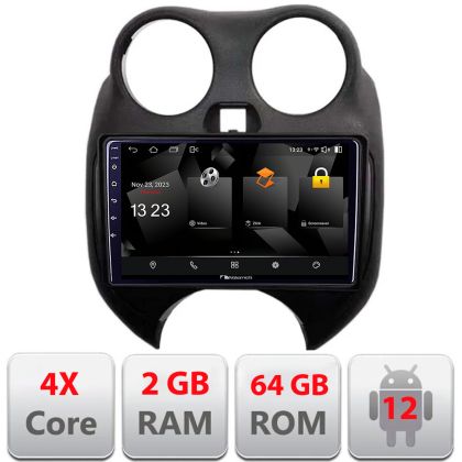 Navigatie Nissan Micra 2010-2014 Android Ecran 720P Quad Core 2+64 carplay android auto