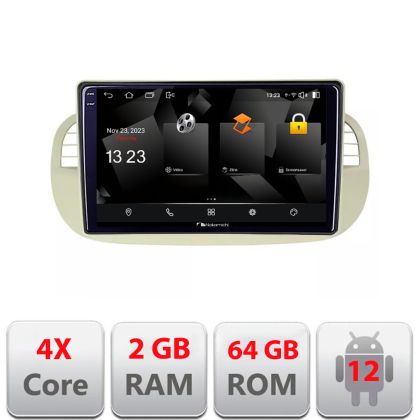 Navigatie Fiat 500 intre anii 2007-2015 Android Ecran 720P Quad Core 2+64 carplay android auto