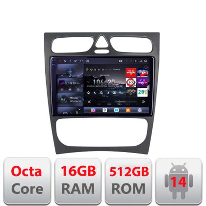 Navigatie Mercedes C W203 2000-2004 Edotec Kit-clk 8 core QLED 2K 12+256GB 360 Android Waze USB Navigatie Internet Youtube Radio