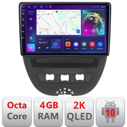 Navigatie Citroen C1 Peugeot 107 Toyota Aygo 2005-2014 Android ecran Qled 2K Octa core 4+32 KIT-C1+EDT-E410-2K v1