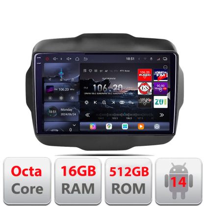 Navigatie Jeep Renegade 2015-2020 Edotec Kit-500 8 core QLED 2K 12+256GB 360 Android Waze USB Navigatie Internet Youtube Radio