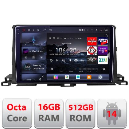 Navigatie Toyota Highlander 2013-2018 Android radio gps internet 8 core QLED 2K 12+256GB 360 Edotec