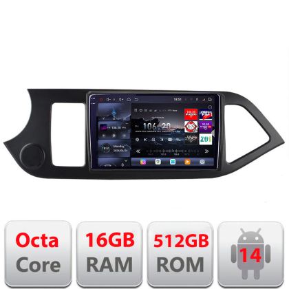 Navigatie Kia Picanto 2011-2015 Edotec Kit-217 8 core QLED 2K 16+512GB 360 Android Waze USB Navigatie Internet Youtube Radio