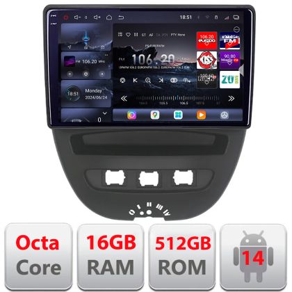 Navigatie Citroen C1 Peugeot 107 Toyota Aygo 2005-2014 Android radio gps internet 8 core QLED 2K 16+512GB 360 Edotec v1