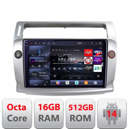 Navigatie Citroen C4 2004-2009  Edotec Kit-088 8 core QLED 2K 16+512GB 360 Android Waze USB Navigatie Internet Youtube Radio