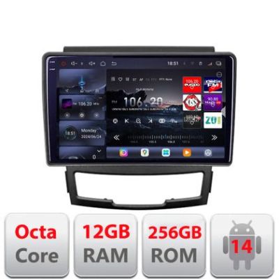 Navigatie Ssangyong Korando 2011-2013 Edotec Kit-159 8 core QLED 2K 12+256GB 360 Android Waze USB Navigatie Internet Youtube Radio