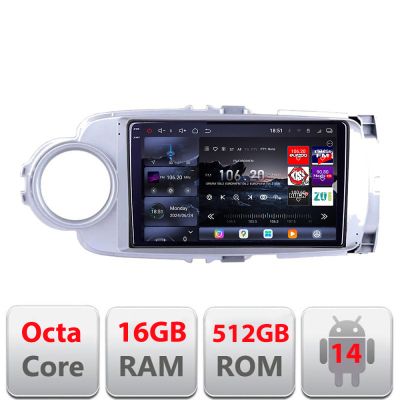 Navigatie Toyota Yaris 2010-2018 Edotec Kit-YARIS10 8 core QLED 2K 12+256GB 360 Android Waze USB Navigatie Internet Youtube Radio Edotec