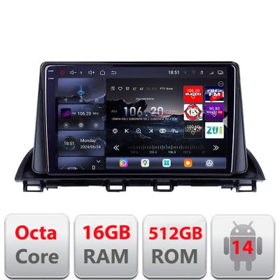 Navigatie Mazda 3 2014-2019 Edotec Kit-463 8 core QLED 2K 12+256GB 360 Android Waze USB Navigatie Internet Youtube Radio