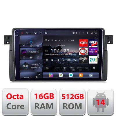 Navigatie BMW Seria 3 E46  1998-2005 Edotec Kit-052 8 core QLED 2K 12+256GB 360 Android Waze USB Navigatie Internet Youtube Radio