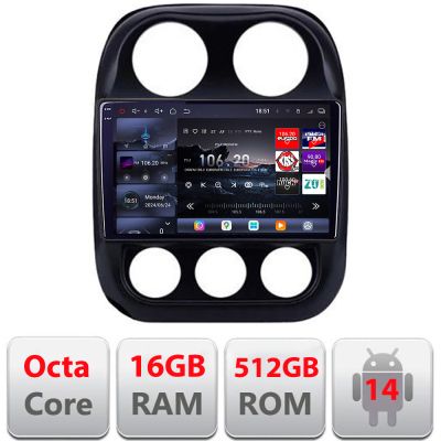 Navigatie Jeep Compass 2010-2016 Edotec Kit-2500 8 core QLED 2K 12+256GB 360 Android Waze USB Navigatie Internet Youtube Radio