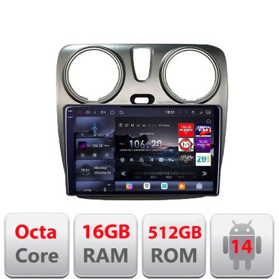 Navigatie Dacia Dokker Lodgy Android radio bluetooth internet 8 core QLED 2K 12+256GB 360 RAM Edotec