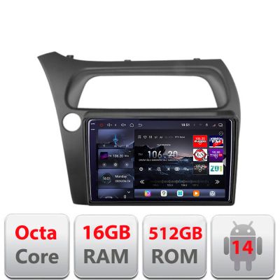 Navigatie Honda Civic Hatchback 2006-2012 Edotec Kit-hatchback 8 core QLED 2K 12+256GB 360 Android Waze USB Navigatie Internet Youtube Radio