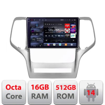 Navigatie Jeep Gran Cherokee 2011-2013 Edotec Kit-GRCHE 8 core QLED 2K 12+256GB 360 Android Waze USB Navigatie Internet Youtube Radio