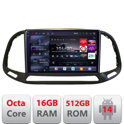 Navigatie Fiat Doblo 2015-2018 Edotec Kit-DOBLO15 8 core QLED 2K 12+256GB 360 Android Waze USB Navigatie Internet Youtube Radio