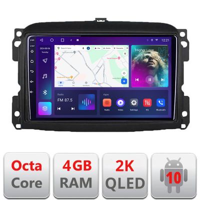 Navigatie Fiat 500 2015-2021 Android Octa Core Ecran 2K QLED GPS 4G 4+32GB 360 KIT-500new+EDT-E410-2K