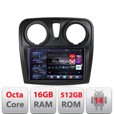 Navigatie Dacia Sandero Logan 2012-2020 Edotec Kit-sandero 8 core QLED 2K 12+256GB 360 Android Waze USB Navigatie Internet Youtube Radio