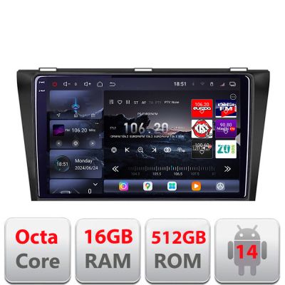 Navigatie Mazda 3 2004-2009 Edotec Kit-161 8 core QLED 2K 12+256GB 360 Android Waze USB Navigatie Internet Youtube Radio