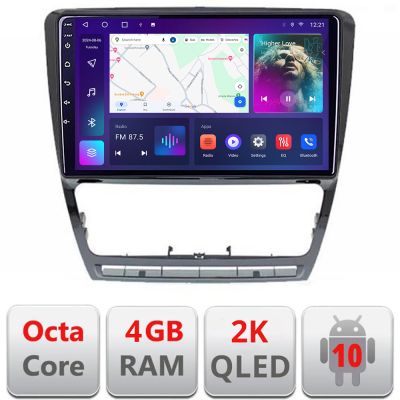 Navigatie Skoda Octavia 2 2005-2013 Manual C-005 Android Octa Core Ecran 2K QLED GPS 4G 4+32GB 360 KIT-005+EDT-E410-2K