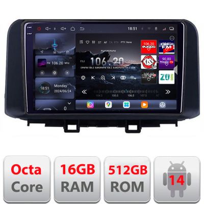 Navigatie Hyundai Kona 2017-2022 Edotec Kit-1058 8 core QLED 2K 12+256GB 360 Android Waze USB Navigatie Internet Youtube Radio