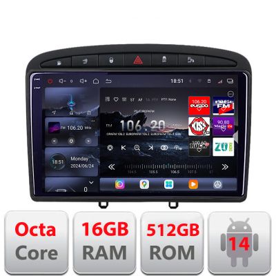 Navigatie Peugeot 308 2007-2014  Edotec Kit-038 8 core QLED 2K 12+256GB 360 Android Waze USB Navigatie Internet Youtube Radio