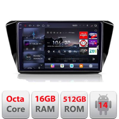 Navigatie Skoda Superb 3 2015-2017 Edotec Kit-932 8 core QLED 2K 12+256GB 360 Android Waze USB Navigatie Internet Youtube Radio