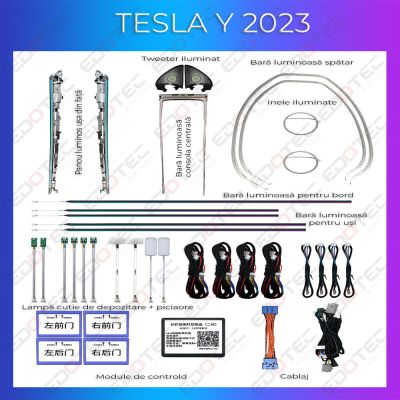 Lumini ambientale Tesla Model Y 2023 set complet control telefon