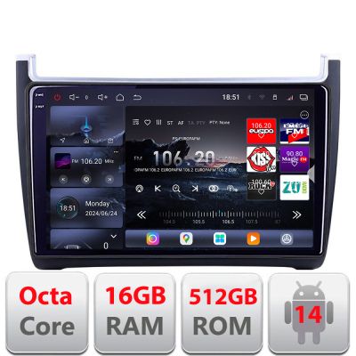 Navigatie VW Polo 2014- Edotec Kit-655 8 core QLED 2K 12+256GB 360 Android Waze USB Navigatie Internet Youtube Radio