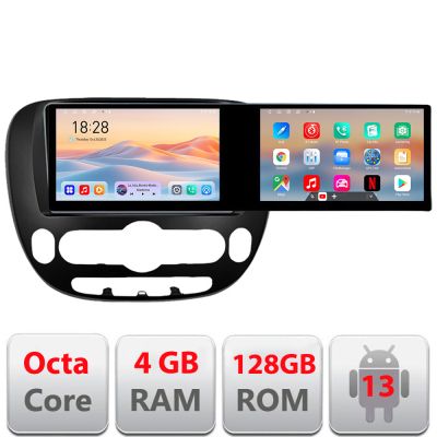 Navigatie Kia Soul 2014-2019 Edotec 2 ecrane  8 core 4+128 21.6 inch Incell android Wifi 5Ghz gps internet  Kit-soul-2014