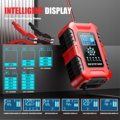 Redresor pentru Baterii 12V 10A / 24V 5A - Încărcător Baterii cu Funcție de Reparare și Protecție AI, Ecran LED, Senzor Temperatură și Încărcare în 7 Etape, Răcire activă, Funcție de Desulfatare și Siguranță Multiplă