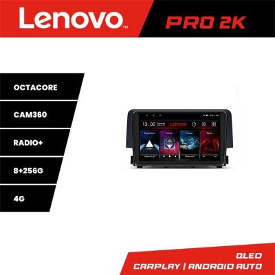 Navigatie Honda Civic 2016-2020 8 core QLED 2K 8+256 360 Android Waze USB Navigatie Internet Youtube Radio Lenovo