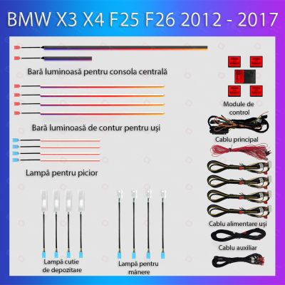 Lumini Ambientale NIGHTVIBE  BMW X3 X4 (F25 F26) 2012-2017 dedicat set complet control telefon sau sistem original