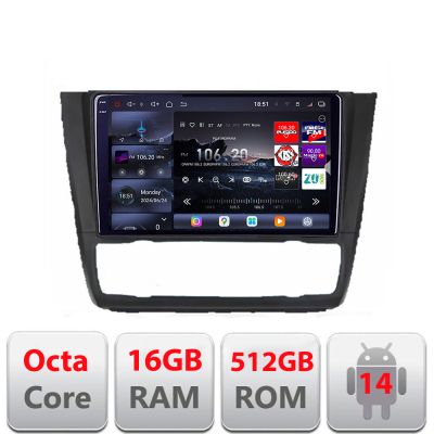 Navigatie BMW Seria 1 E87 Edotec Kit-BMW117 8 core QLED 2K 16+512GB 360 Android Waze USB Navigatie Internet Youtube Radio