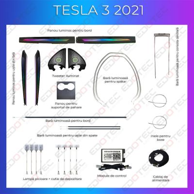 Lumini Ambientale NIGHTVIBE Tesla Model 3 2021 trimuri control telefon