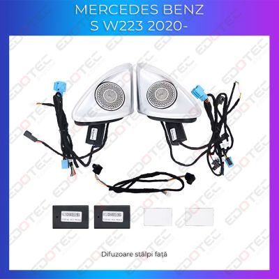 Lumini Ambientale NIGHTVIBE difuzoare stalpi fata Mercedes Clasa S W223 control pe sistemul original sau telefon