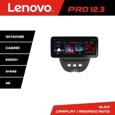 Navigatie Citroen C1 Peugeot 107 Toyota Aygo 2005-2014 Lenovo PRO 4+64 12.3 inch qled android 4G DSP gps internet  KIT-C1