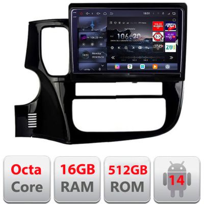 Navigatie Mitsubishi Outlander 2014- Edotec Kit-1230 8 core QLED 2K 16+512GB 360 Android Waze USB Navigatie Internet Youtube Radio