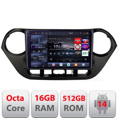 Navigatie Hyundai I10 2013-2019 Edotec Kit-HY38 8 core QLED 2K 16+512GB 360 Android Waze USB Navigatie Internet Youtube Radio